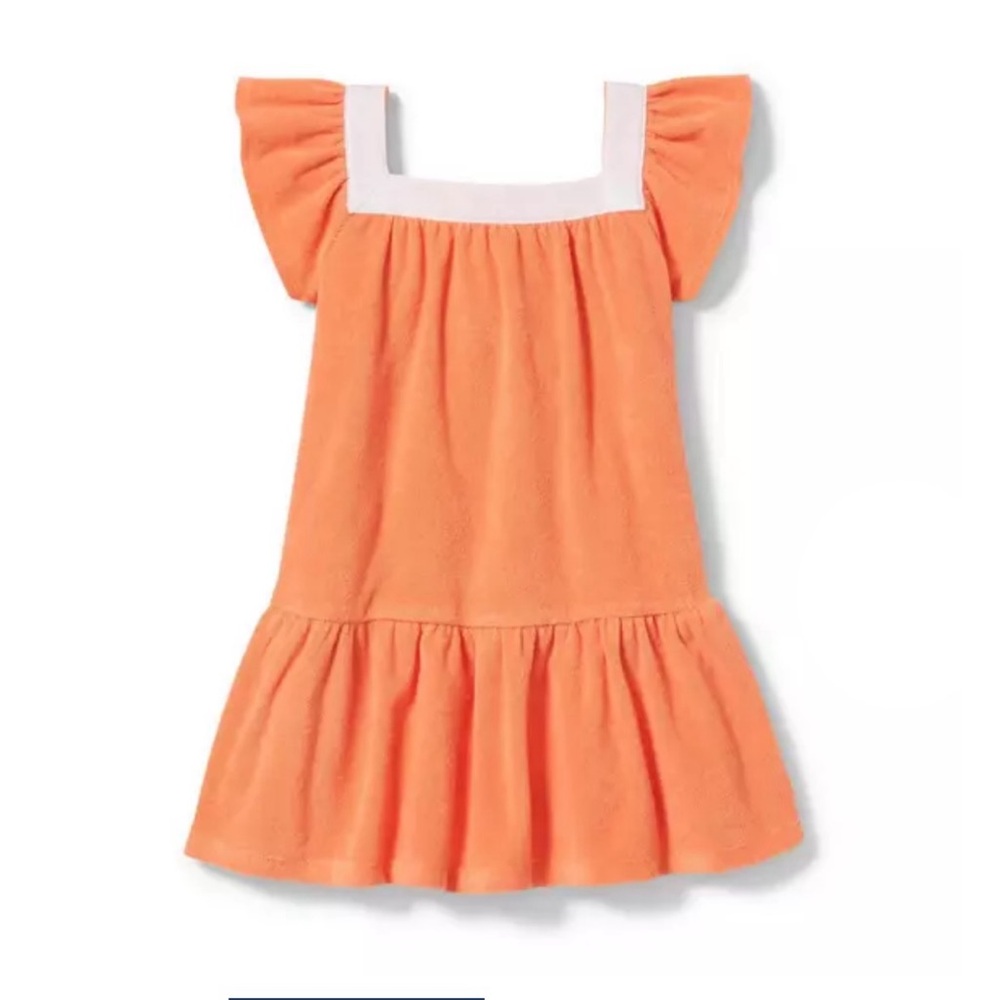 Janie and Jack Toddler Girl Terry Swim Cover‑Up – Orange, Size 2T | Beach Pool